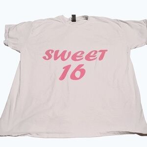 Gildan Sweet 16 Tee - White with Pink | XL